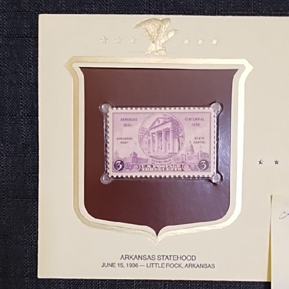 Vintage Arkansas Statehood Postage Stamp Display "Historic Stamps of America"